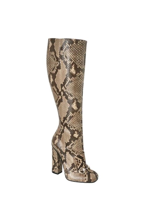 Gucci Shoes - Gucci Snake-Print Over-the-Knee Boot horsebit hardware Brown Taupe size 37.5/ 7